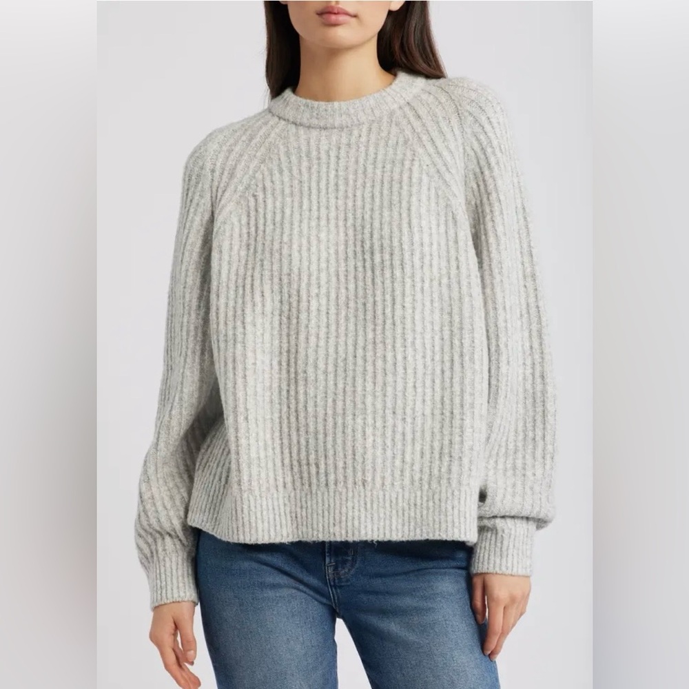 Madewell Rib Cotton Blend Sweater in Heather Dusk Grey Marl Size S. NWT